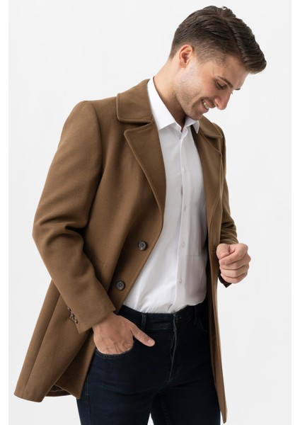 Bolzano 4019 Geniş Yaka Slim Fit Yünlü Kemerli Kaban Camel modelleri
