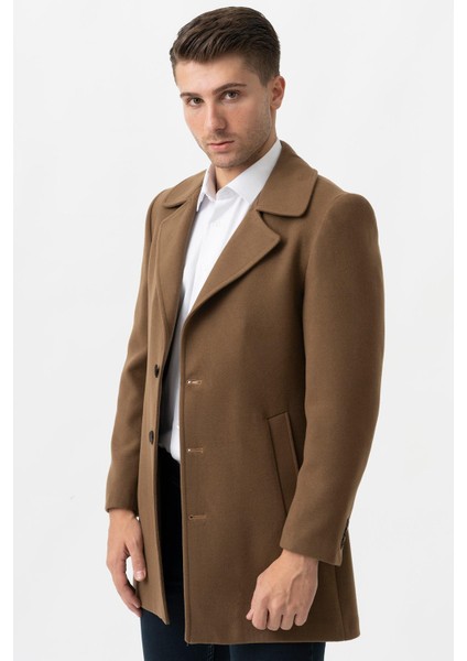 Bolzano 4019 Geniş Yaka Slim Fit Yünlü Kemerli Kaban Camel fırsatları