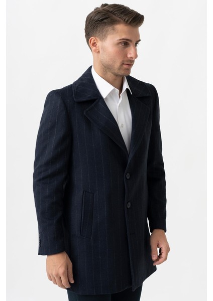 Bolzano 4019 Geniş Yaka Slim Fit Yünlü Kemerli Kaban Çizgili Laci modelleri