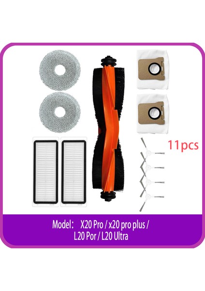 Ana Fırça+Yan Fırça+Filtre+Mop Bezi+Toz Torbası Dreame X20 PRO/X20 Pro PLUS/L20 POR/L20 Ultra Robot Elektrikli Süpürge Temizlik Kiti Için Uygundur (Yurt Dışından)