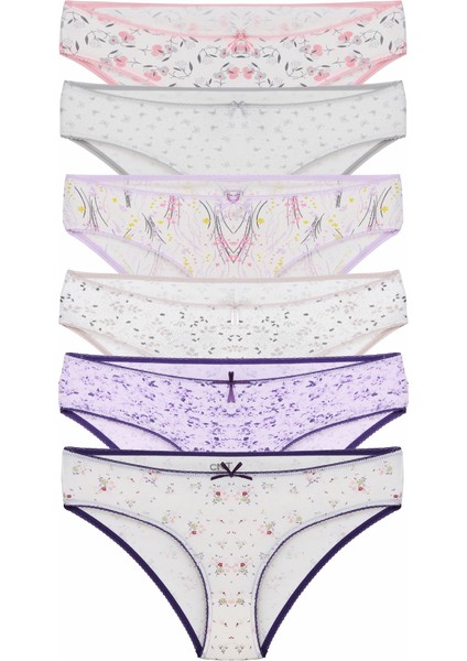 Kadın 6'lı Bikini Külot Karışık Renkli Çiçek Desenli