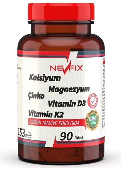 90 Tablet Kalsiyum Magnezyum Potasyum Çinko Vitamin D3 Vitamin K2