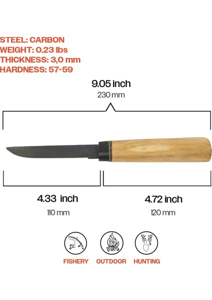 Kam Knife El Yapımı Kılıflı Puuko Bıçak - Karbon Çelik - P10 Karbon Gürgen