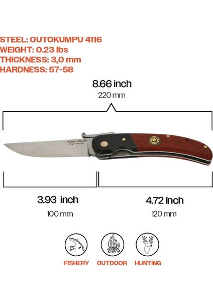 Kam Knife El Yapımı Kılıflı Koç Çakı - Outokumpu 4116 Çelik - Koç 4116 Paduk Siyah