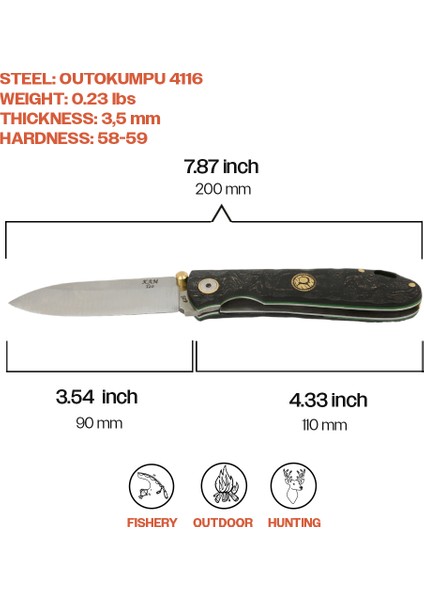 El Yapımı Kamp Çakısı-Outokumpu 4116 Çelik - T20 4116 Siyah