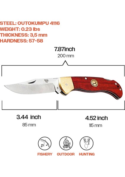 Kam Knife El Yapımı Kılıflı Sırttan Kilitli Çakı - Outokumpu 4116 Çelik - K10 4116 Paduk Kızıl Siyah