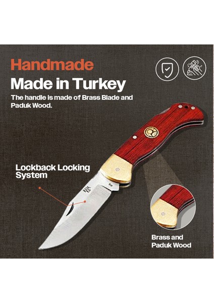 Kam Knife El Yapımı Kılıflı Sırttan Kilitli Çakı - Outokumpu 4116 Çelik - K10 4116 Paduk Kızıl Siyah