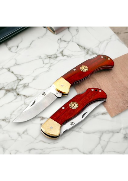 Kam Knife El Yapımı Kılıflı Sırttan Kilitli Çakı - Outokumpu 4116 Çelik - K10 4116 Paduk Kızıl Siyah