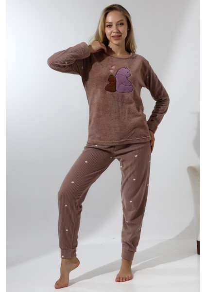 Fwn 5015 Peluş Welsoft Polar Kışlık Ayıcıklı Yumoş Kadın Pijama Takımı