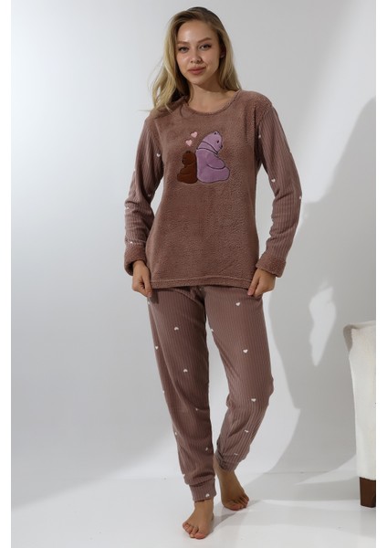 Fwn 5015 Peluş Welsoft Polar Kışlık Ayıcıklı Yumoş Kadın Pijama Takımı