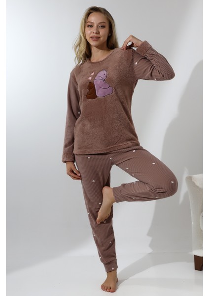 Fwn 5015 Peluş Welsoft Polar Kışlık Ayıcıklı Yumoş Kadın Pijama Takımı