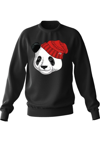 Oversize Şapkalı Panda Baskılı Çocuk Sweatshirt