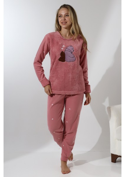 Fwn 5015 Peluş Welsoft Polar Kışlık Ayıcıklı Yumoş Kadın Pijama Takımı