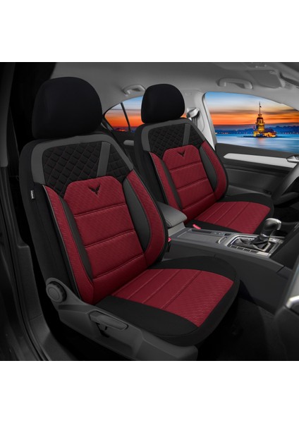 K1 - Dodge Journey ile Uyumlu Koltuk Kılıfı, Tam Takım/bordo-Siyah