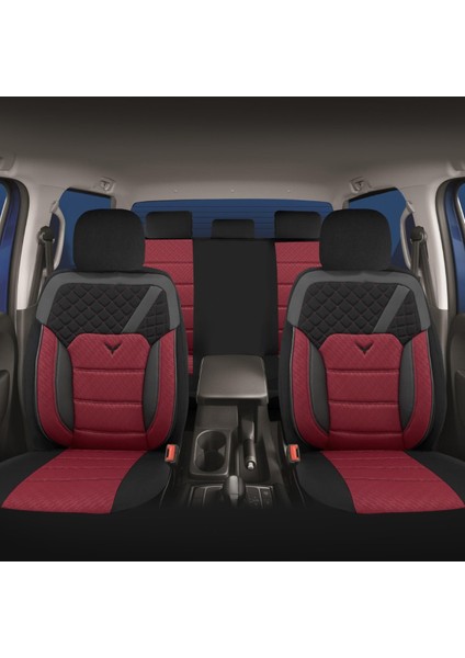 K1 - Seat Alhambra ile Uyumlu Koltuk Kılıfı, Tam Takım/bordo-Siyah