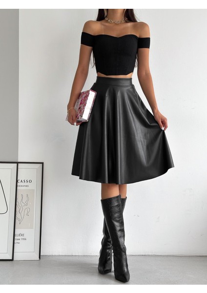 Yüksek Bel,içi Şardonlu,beli Lastikli,deri Kroşe Etek K0034 fiyatları