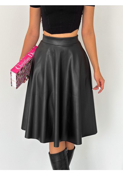 Yüksek Bel,içi Şardonlu,beli Lastikli,deri Kroşe Etek K0034 fırsatları