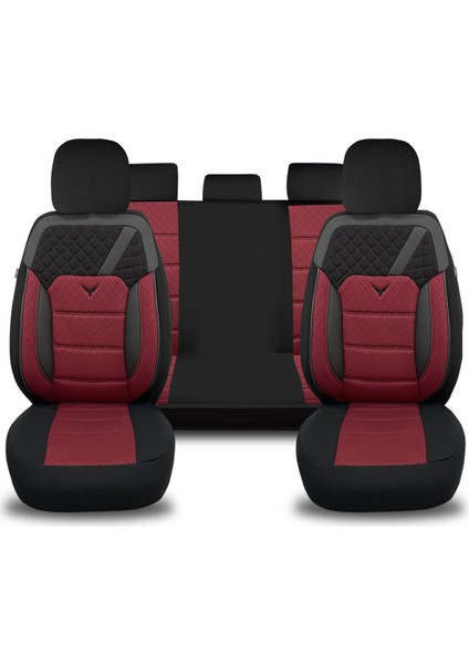 K1 - Ford C-Max ile Uyumlu Koltuk Kılıfı, Tam Takım/bordo-Siyah