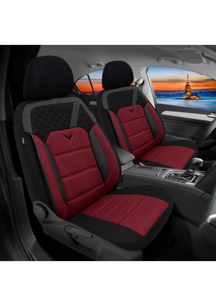 K1 - Opel Antara ile Uyumlu Koltuk Kılıfı, Tam Takım/bordo-Siyah