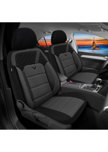 K1 - Chrysler 300C ile Uyumlu Koltuk Kılıfı, Tam Takım/gri-Siyah