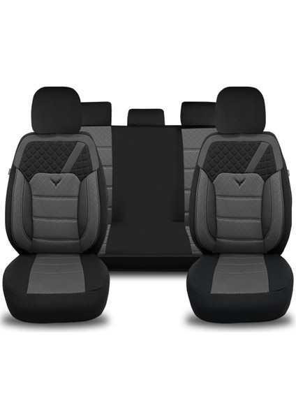 K1 - Fiat Fiorino ile Uyumlu Koltuk Kılıfı, Tam Takım/gri-Siyah