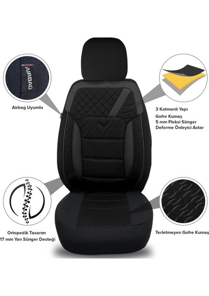 K1 - Honda Civic ile Uyumlu Koltuk Kılıfı, Tam Takım/siyah