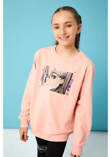 City Of Baskılı Kız Çocuk Sweatshirt Yavruağzı