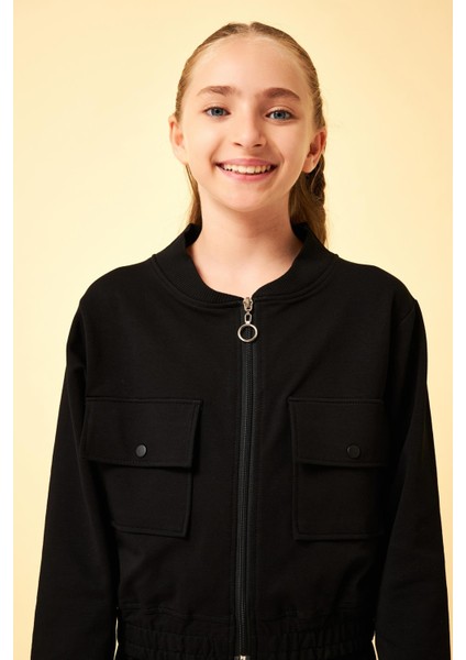 Cep Detaylı Mevsimlik Kız Çocuk Okul Takımı Siyah modelleri