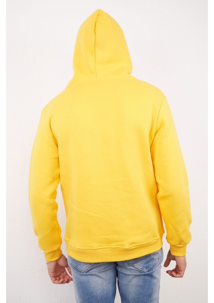 Erkek Beyaz Tam Oversize Kanguru Cepli 3 İplik Erkek Kapüşonlu Sweatshirt