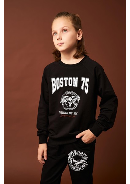 Boston Baskılı Erkek Çocuk Sweatshirt Siyah fiyatları