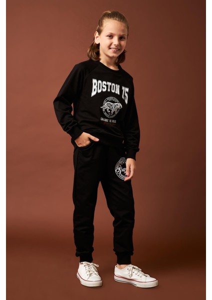 Boston Baskılı Erkek Çocuk Sweatshirt Siyah indirimleri
