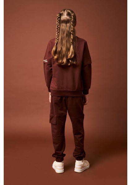 Think Positive Nakış Detaylı Kız Çocuk Sweatshirt Kahverengi fırsatları