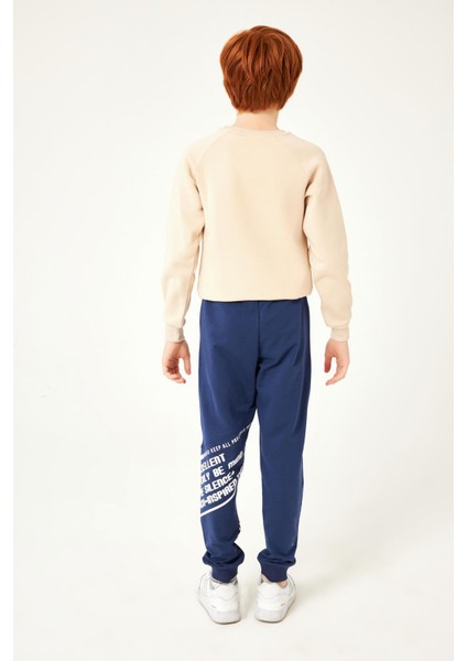 Never Look Baskı Detaylı Erkek Çocuk Eşofman Altı Indigo modelleri