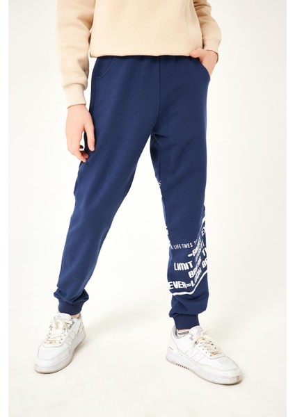 Never Look Baskı Detaylı Erkek Çocuk Eşofman Altı Indigo fırsatları