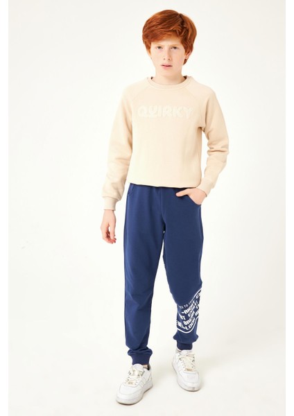 Never Look Baskı Detaylı Erkek Çocuk Eşofman Altı Indigo indirimleri