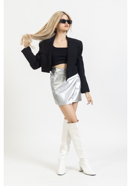 Crop Mini Blazer Siyah Kısa Sokak Stili Trend Ceket