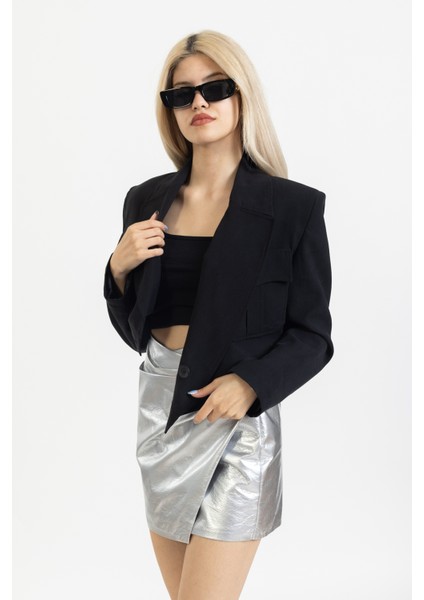 Crop Mini Blazer Siyah Kısa Sokak Stili Trend Ceket modelleri