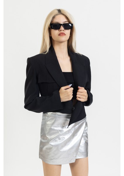 Crop Mini Blazer Siyah Kısa Sokak Stili Trend Ceket fırsatları