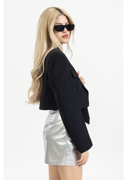 Crop Mini Blazer Siyah Kısa Sokak Stili Trend Ceket indirimleri