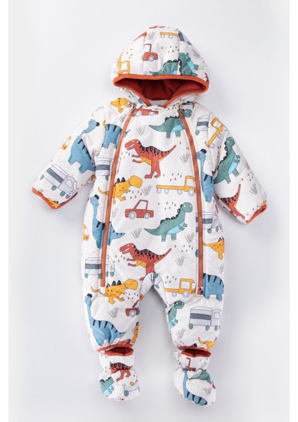 Yeni Bebek Sevimli Dinazor&araba Figürlü Kışlık Iç Astarı Polar Kapüşonlu Kozmonot-Astronot Tulum