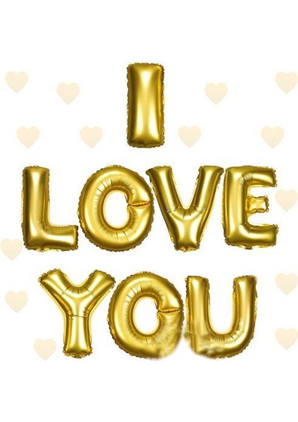 Parti Balon I Love You Folyo Balon Altın Renk 35 cm