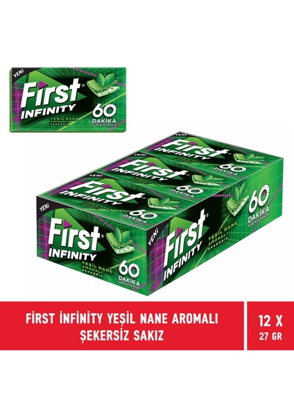 Infinity 60 Dakika Yeşil Nane Aromalı Şekersiz Sakız - 12 Adet