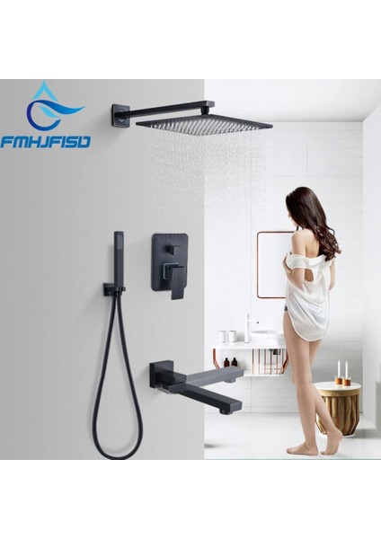 Ankastre Banyo Bataryası Duş Seti Mat Siyah 30X30CM Tepe Duş Yeni Ürün Ithal 5 Yıl Garantili