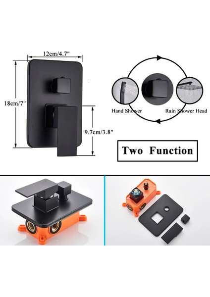 Ankastre Banyo Bataryası Duş Seti Mat Siyah 30X30CM Tepe Duş Yeni Ürün Ithal 5 Yıl Garantili modelleri