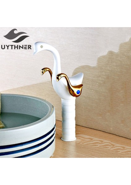 Banyo Çanak Lavabo Bataryası Kuğu Beyaz Gold Yeni Tasarım