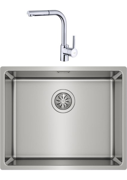 Linea 50.40 Paslanmaz Tezgahaltı Çelik Evye ve Ark 938 Krom Spiralli Batarya Set