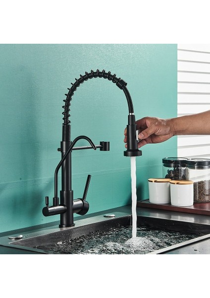 Mutfak Evye Bataryası Dual Flow Su Arıtma Çıkışlı Yeni Tasarım Mat Siyah