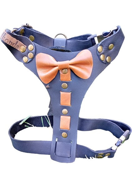 Köpek göğüs tasması hakiki deri siyah papyonlu göğüs ölçüsü:30-55cm boyun ölçüsü:25-40cm ayarlamalı dog harness GT1-28