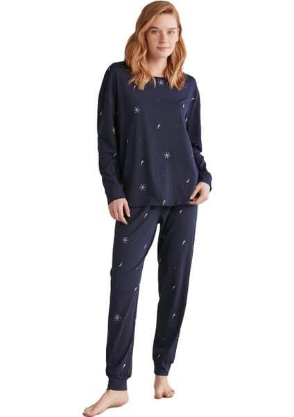 Kadın Comfort Mood Uzun Kollu Lacivert Pijama Takımı W621