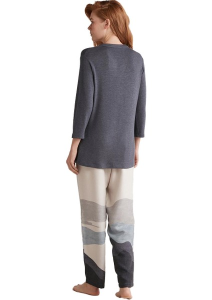 Kadın Yumuşak Dokulu Uzun Kollu Lacivert Pijama Takımı W604 fırsatları